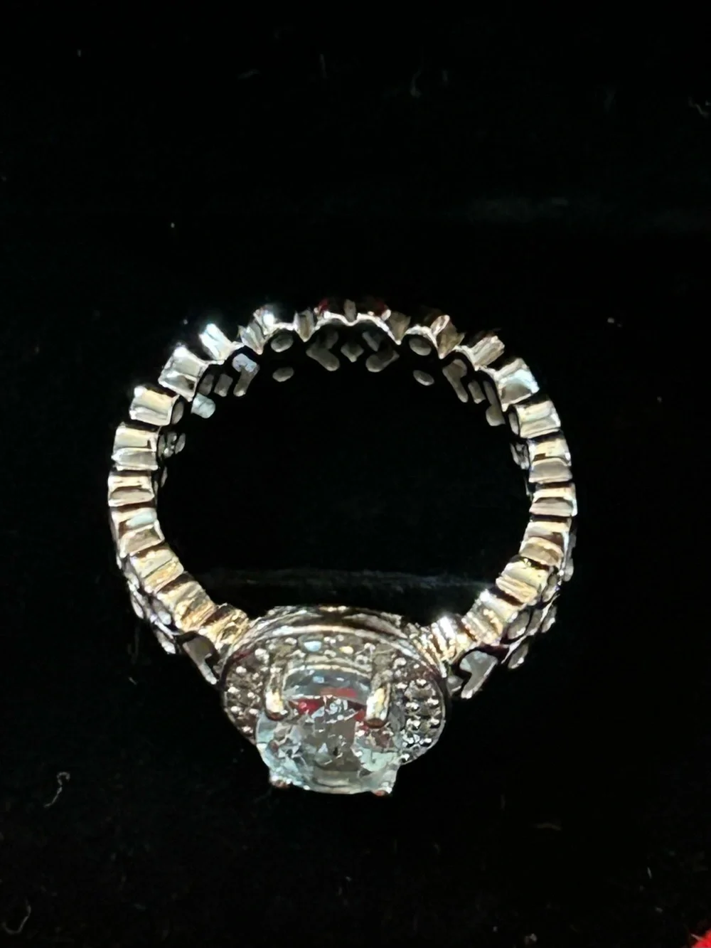1.35CT Oval Aquamarine & .40CT White Zircon Openwork Heart Design Ring Size 9 SS